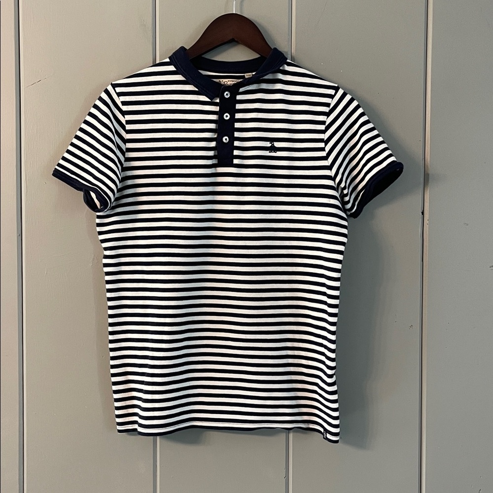 Penguin Munsingwear Polo Shirt Youth 14-15Y Navy Blue White Striped Preppy